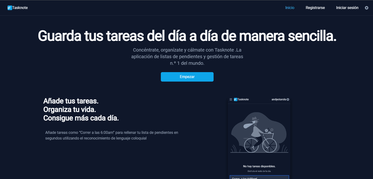 Tasknote es una aplicación de gestión de tareas diseñada para hacer que la organización diaria sea más fácil y eficiente. Con nuestra aplicación, puedes guardar tus tareas de manera sencilla y acceder a ellas en cualquier momento y lugar.